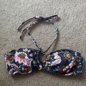 Xhilaration Black Bandeau Bikini Top with Pink and Brown Floral Accents